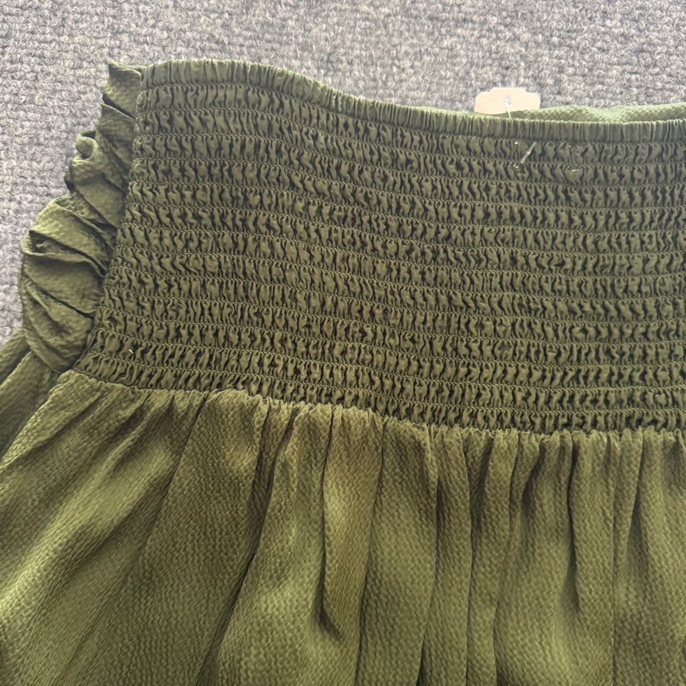 Aerie Smocked Ruched Mini Skirt NWT Green Tie Waist Flowy L - Picture 8 of 12